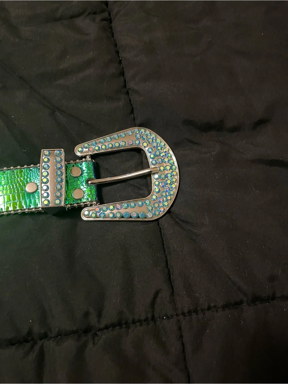 2X Blue Green Rhinestone Cross Statement Belt NWOT